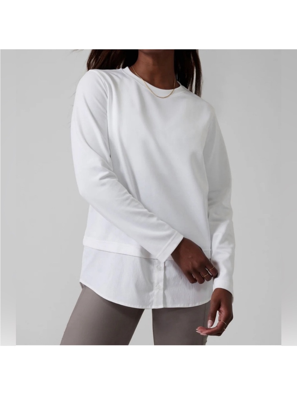 Athleta White Layered-Look Long Sleeve Top